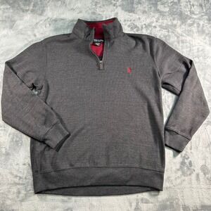US POLO ASSN Mens Gray Quarter Zip Pullover Sweatshirt Red Logo Size L